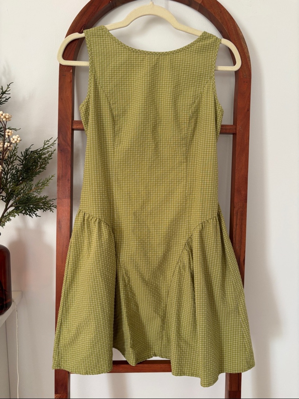 Sleeveless Olive Green Drop-Waist Dress